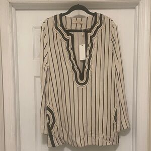 Tory Burch Cream and Black Striped Tunic